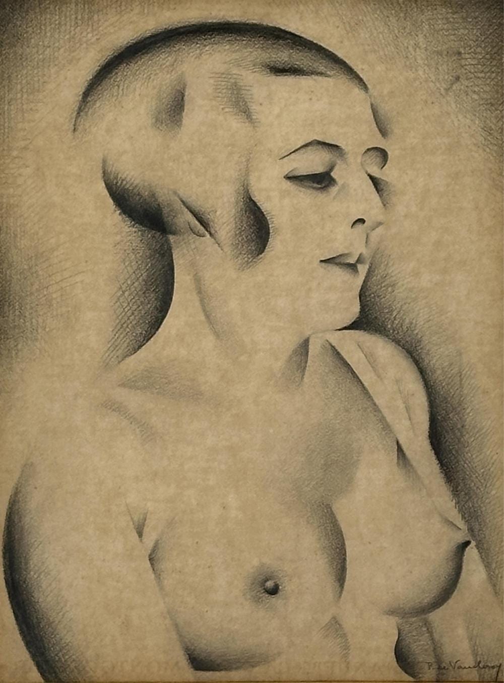 Pierre de Vaucleroy comparable auction result: pierre de vaucleroy 1892 1980 portrait de femme la poitrine d nud e crayon dimensions 38 x 29 cm