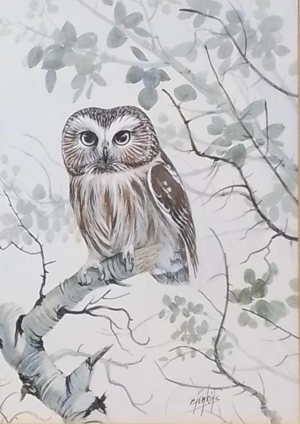 Ron Jenkins comparable auction result: ron jenkins 1932 owl watercolor