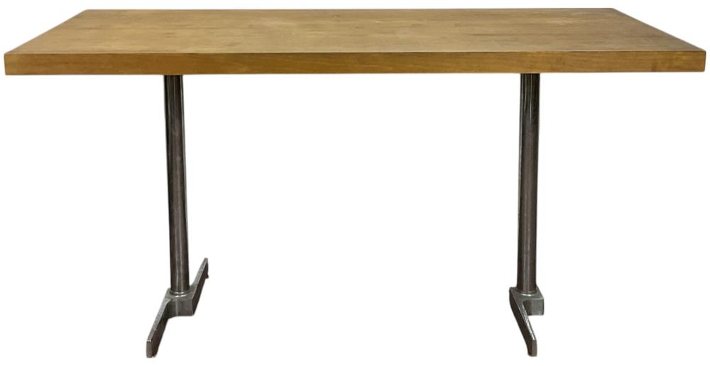 Rectangular light wood tabletop on four metal legs, shown against a white background.
