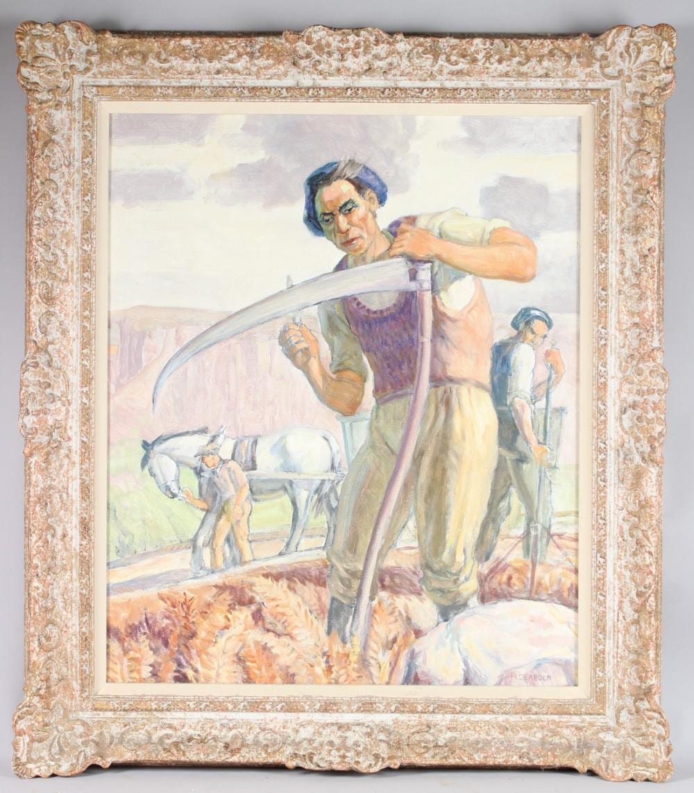 Harold Dearden comparable auction result: harold dearden 1888 1962 a farmer shapeneing his scythe oil on canvas signed 59 5cm x 49cm