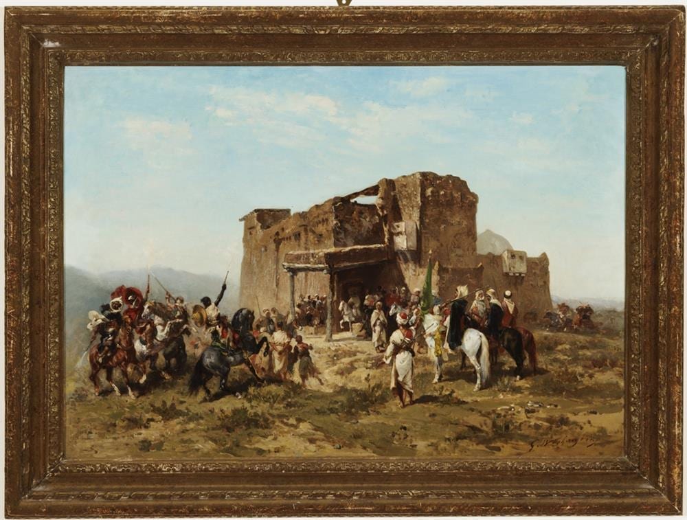 Georges Washington comparable auction result: georges washington french 1827 1910 la rencontre des cavaliers oil on canvas signed g washington lower right framed