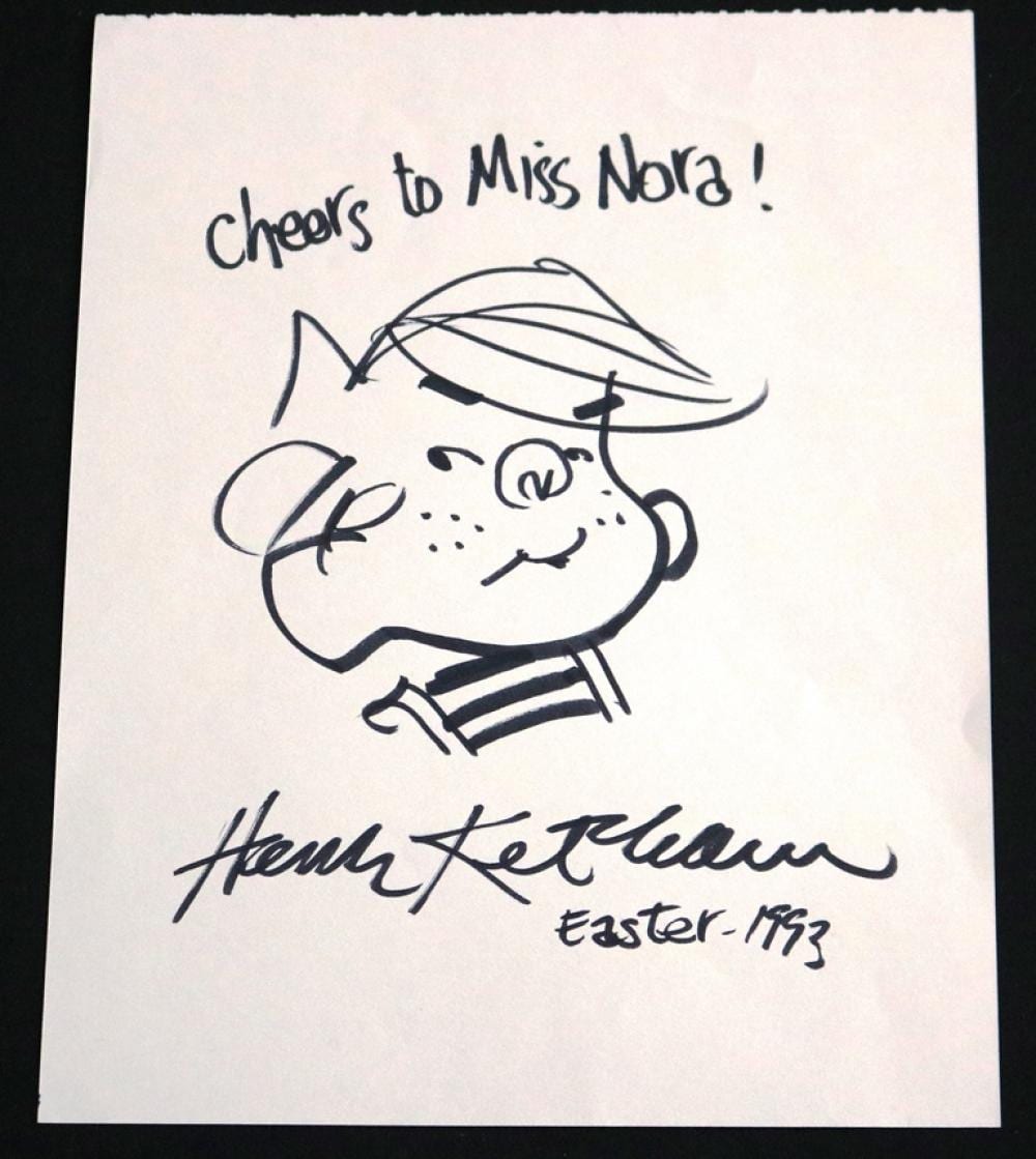 hank ketcham american cartoonist 1920 2001 original cartoon of dennis the menace inscribed cheers to miss nora signed and date · Sloans & Kenyon · 2025-07-17 Hank Ketcham comparable auction result: hank ketcham american cartoonist 1920 2001 original cartoon of dennis the menace inscribed cheers to miss nora signed and date