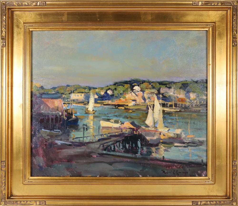 Robert Charles Gruppe comparable auction result: robert charles gruppe oil on canvas gloucester harbor at sunrise