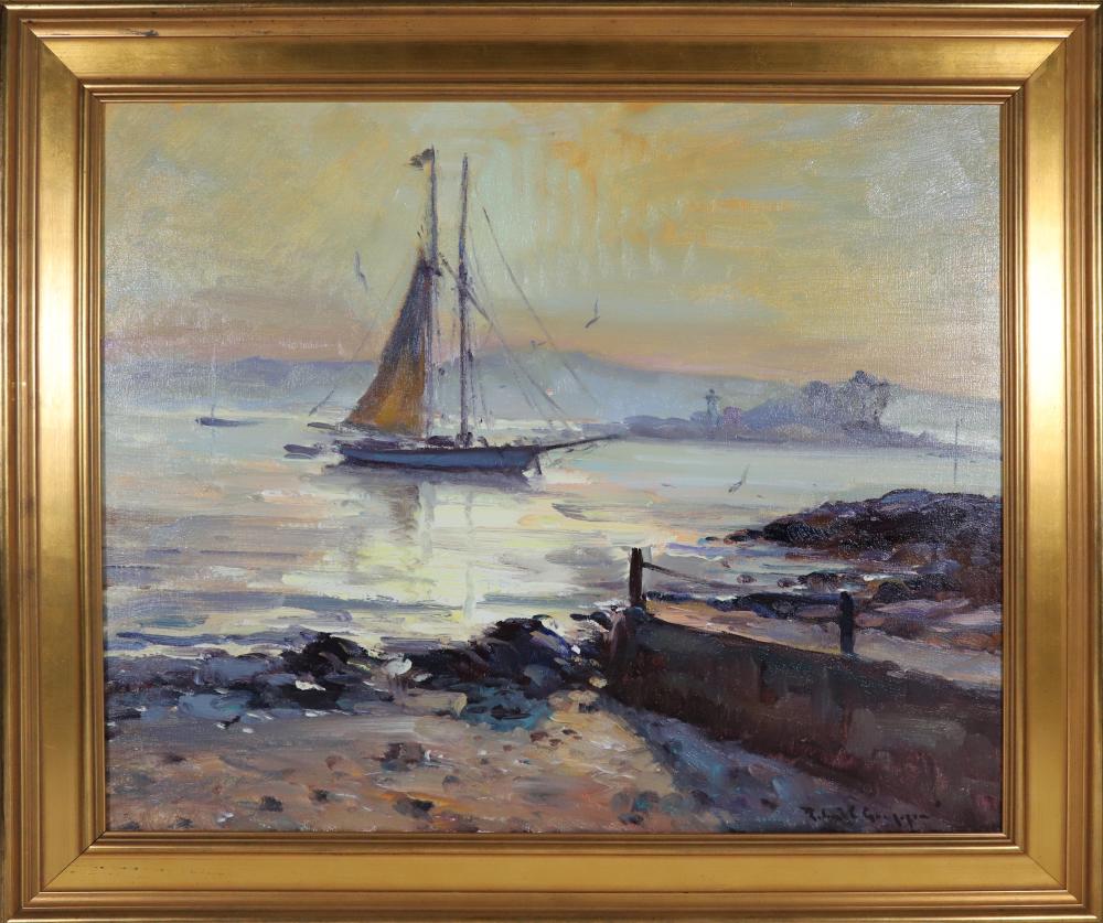 Robert Charles Gruppe comparable auction result: robert charles gruppe oil on canvas portrait of a schooner