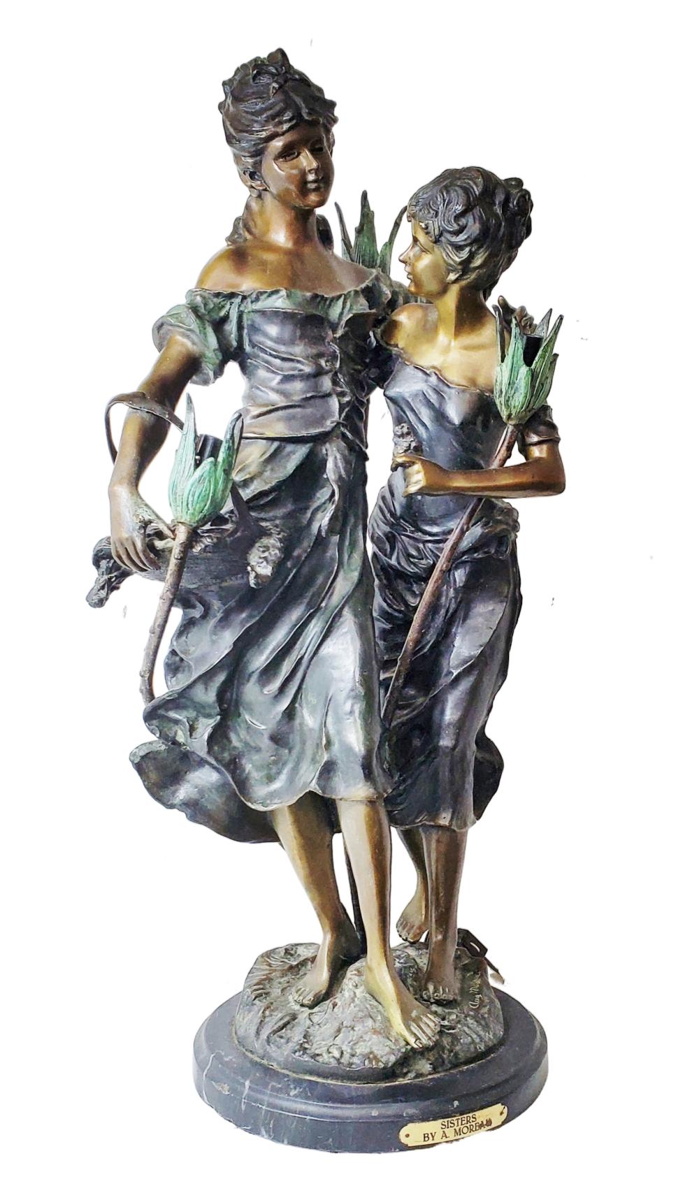 Vintage Auguste Moreau Bronze Sculpture Statue Lamp Sisters sold by Hess Fine Art, lot 8865 — auction record photograph