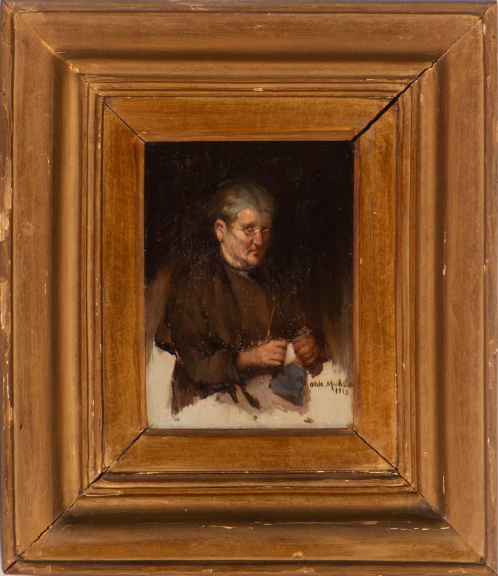 Alda Machado Santos comparable auction result: alda machado santos 1892 1977 figura a fazer tricot dim aprox 22 x 16 cm