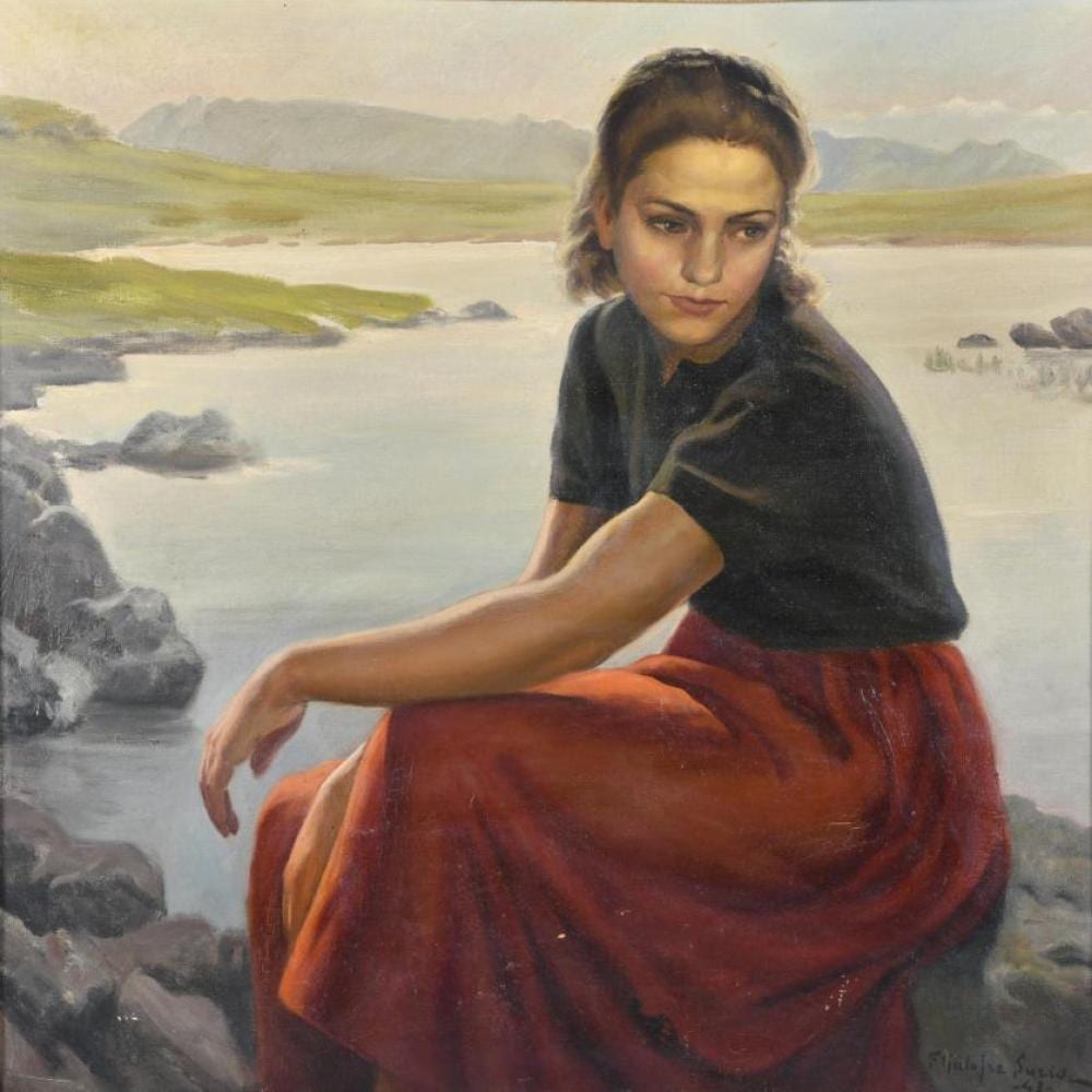 Francesc Galofre Surís comparable auction result: francesc galofre sur s 1901 1986 girl sitting by a lake 1943