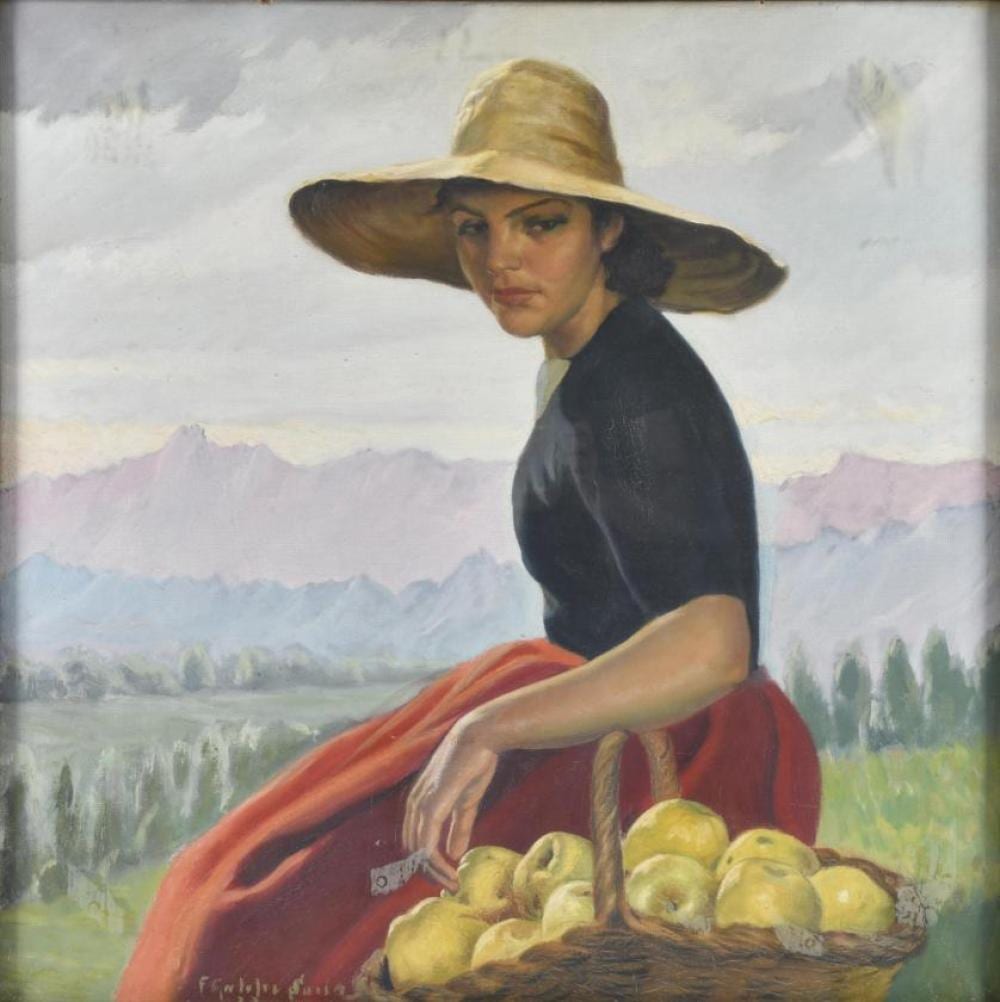 Francesc Galofre Surís comparable auction result: francesc galofre sur s 1901 1986 girl with a basket of appels 1933