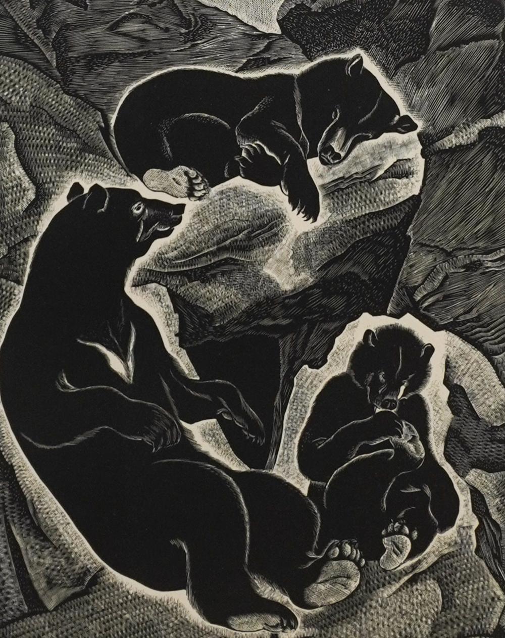 Barbara Latham comparable auction result: barbara latham american 1898 1989 bear family 1937 woodcut frame 22 x 18 in 55 9 x 45 7 cm