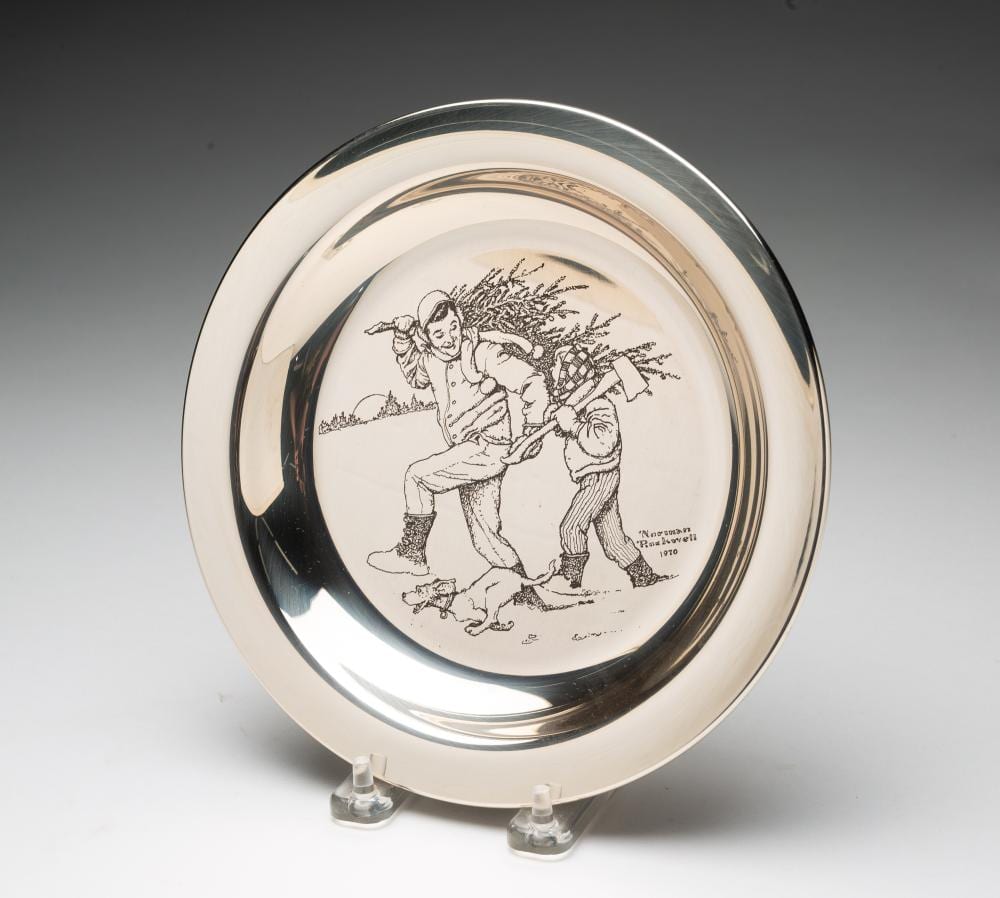 FRANKLIN MINT NORMAN ROCKWELL STERLING SILVER PLATE. sold by Amelia Jeffers, lot 332 — auction record photograph