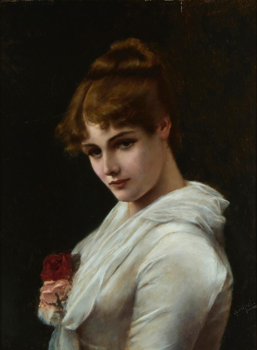 Alfred Seifert comparable auction result: alfred seifert 1850 1901 portrait of a beauty in white with roses