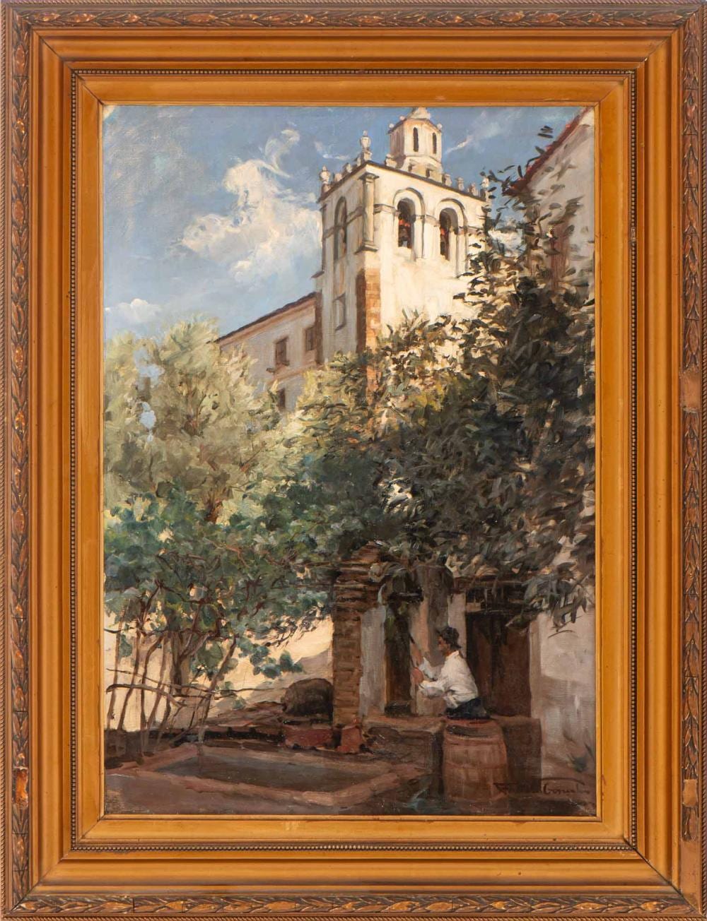 Fausto Gonçalves comparable auction result: fausto gon alves 1893 1946 47 vista de rua com figura num po o leo sobre tela dim aprox 65 5 x 45 5 cm