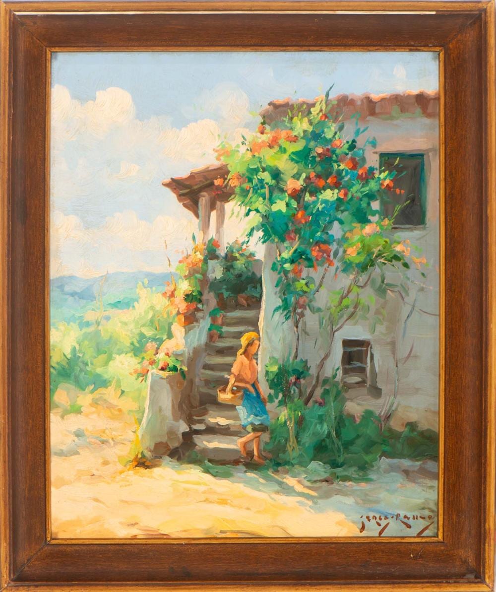 Carlos (1912) Ramos comparable auction result: carlos augusto ramos 1912 1983 casa com figura leo sobre platex dim aprox 63 x 50 cm
