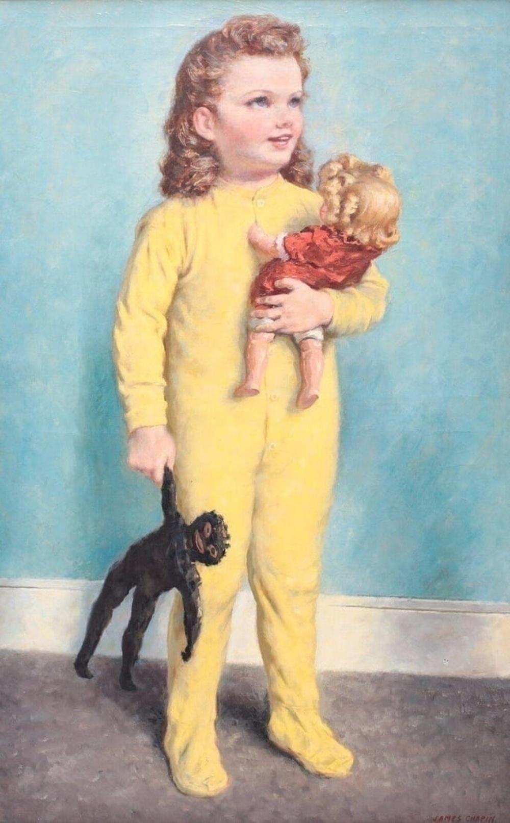 Oil Painting of Young Girl with Two Dolls by James Chapin sold by Carnegie's Auction Gallery, lot 59 — auction record photograph