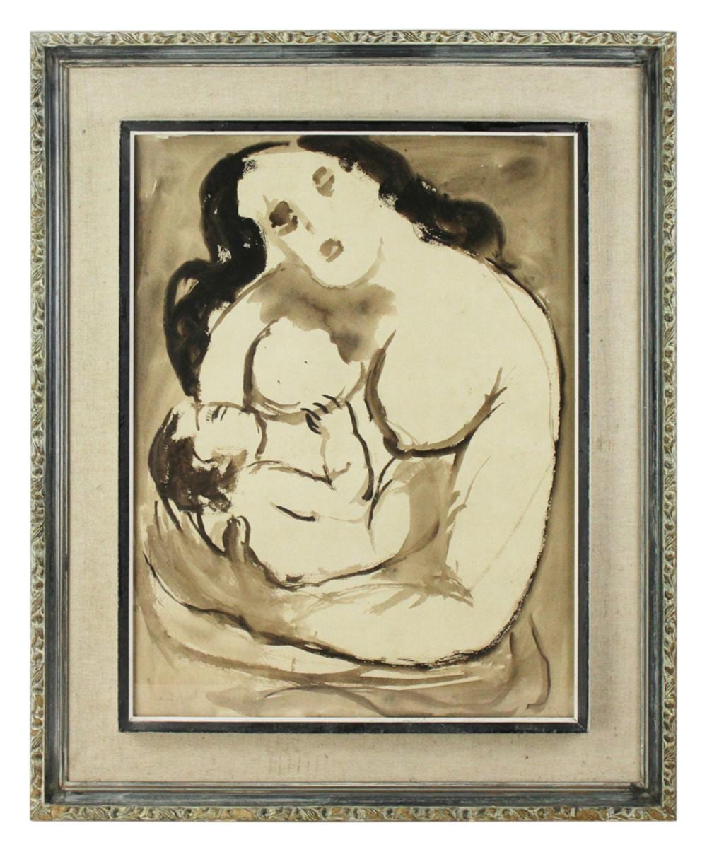 Mané-Katz comparable auction result: mane katz mother and child watercolor and ink wash