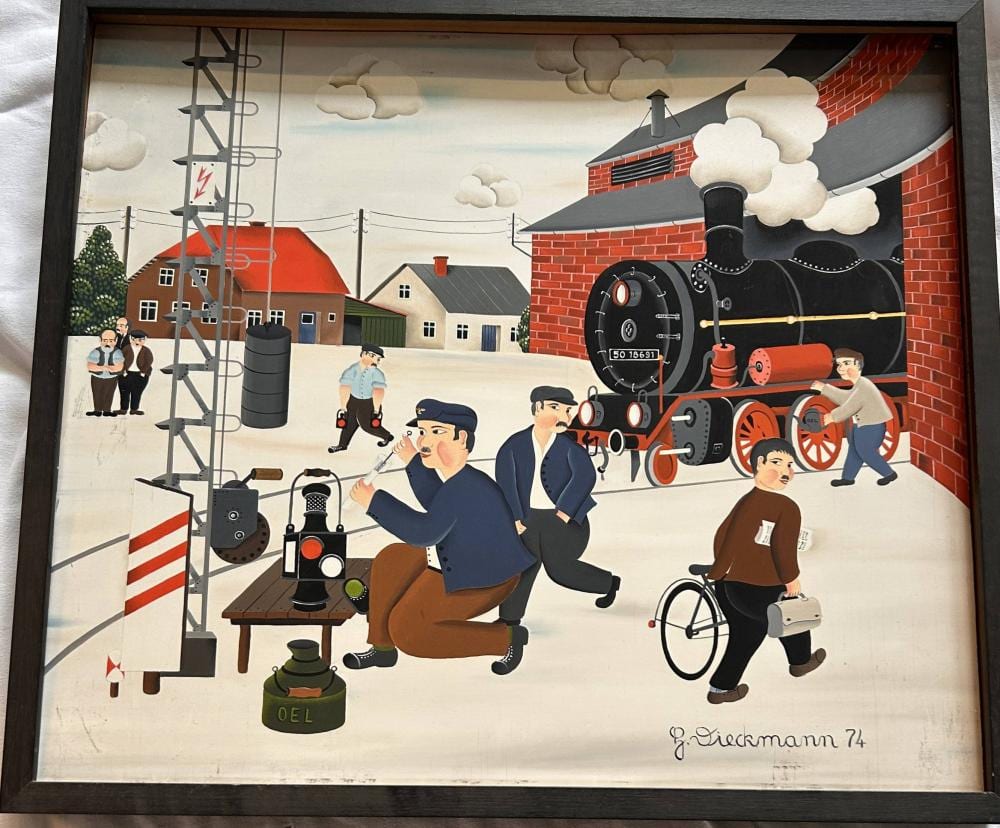 Henry Dieckmann comparable auction result: henry dieckmann 1933 2018 1974 am bahnhof naives gem lde gerahmt rg 37x42 cm