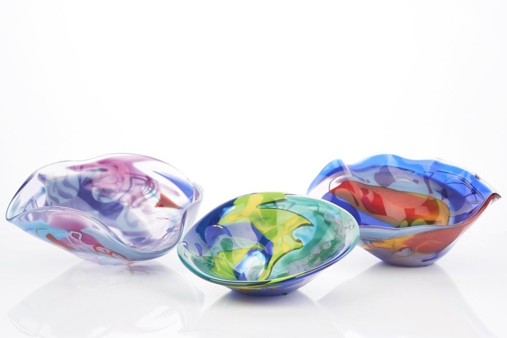 John Macpherson comparable auction result: john macpherson american 20th century three free form bowls 1986 7 diameter 30 cm 37 cm 41 cm approx