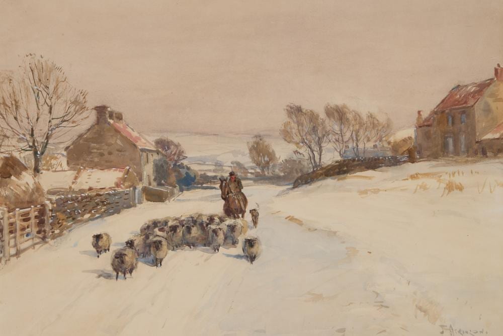 John (1863) Atkinson comparable auction result: john atkinson 1863 1924 shepherd loading his flock in the snow