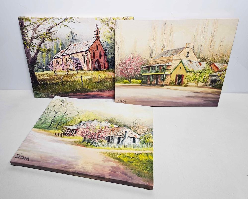 john vander 3 works country church country cottages old country pub giclee prints on canvas 41 x 51 cm each · Lawsons · 2025-07-17 John Vander comparable auction result: john vander 3 works country church country cottages old country pub giclee prints on canvas 41 x 51 cm each