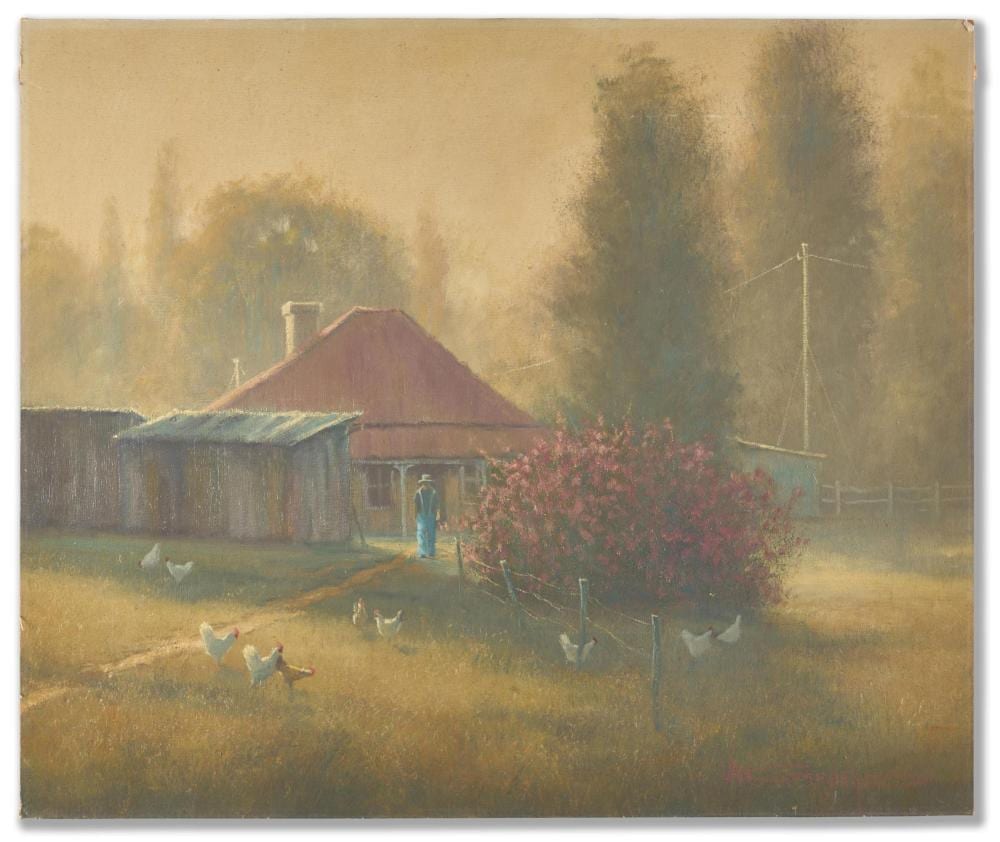 Ron Van Gennip comparable auction result: ron van gennip australia 1947 garden with house and hens oil on canvas laid on board 51x60 5cm