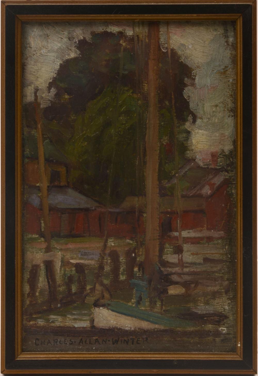 Charles Allan Winter comparable auction result: charles allan winter 1869 1942 sailboat at dock