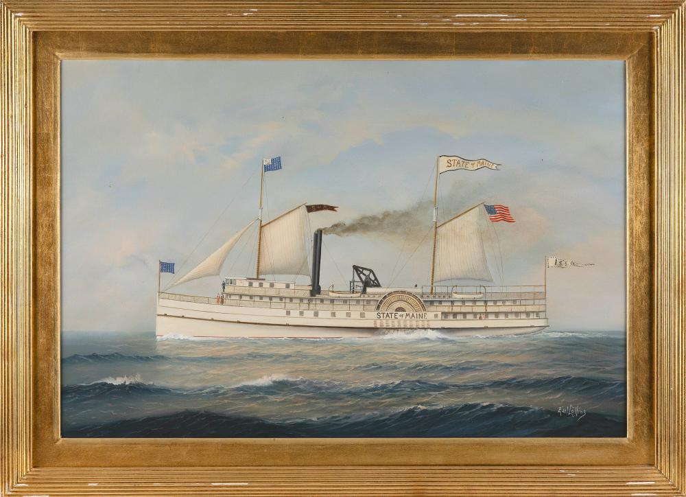 Earl Collins comparable auction result: earl edward collins connecticut new york 1925 1992 the sidewheeler state of maine oil on canvas 24 x 36 framed 31 x 43