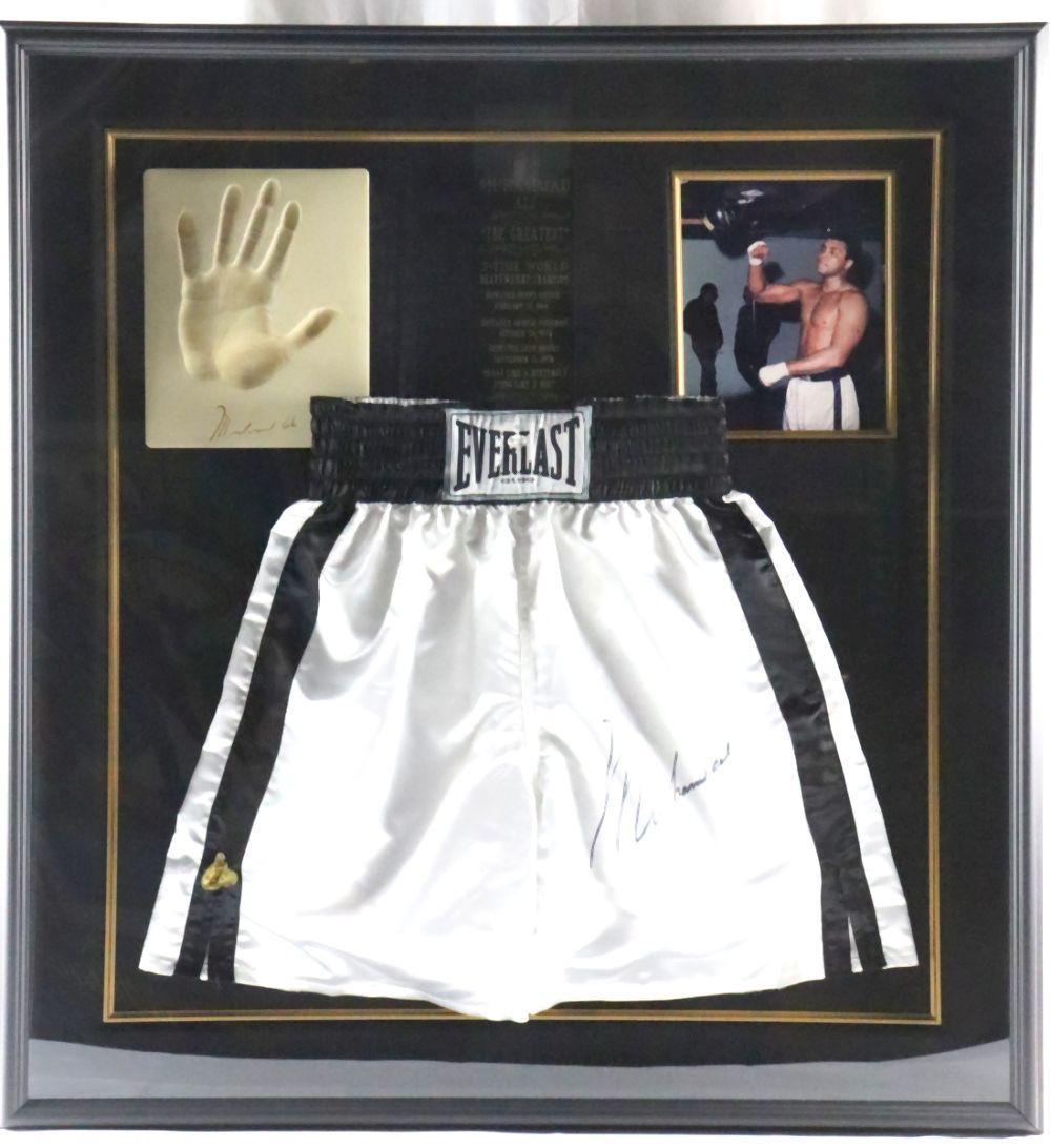 Signed Muhammad Ali Boxing Trunks Collage sold by Market Auctions, lot 78 — auction record photograph