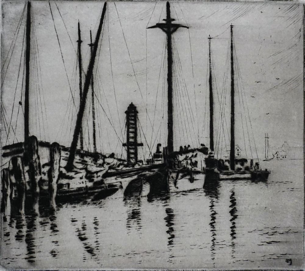 Benson Bond Moore comparable auction result: benson bond moore american 1882 1974 washington waterfront etching signed and titled unframed 13 1 2 x 11 in 34 3 x 27 9 cm