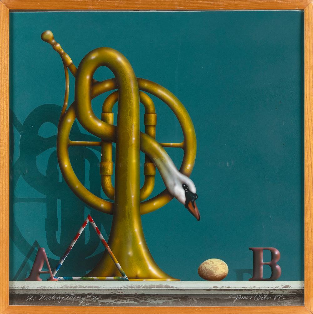 James Carter comparable auction result: james carter connecticut 1948 the nesting theory 2 oil on canvas 22 x 22 framed 23 x 23