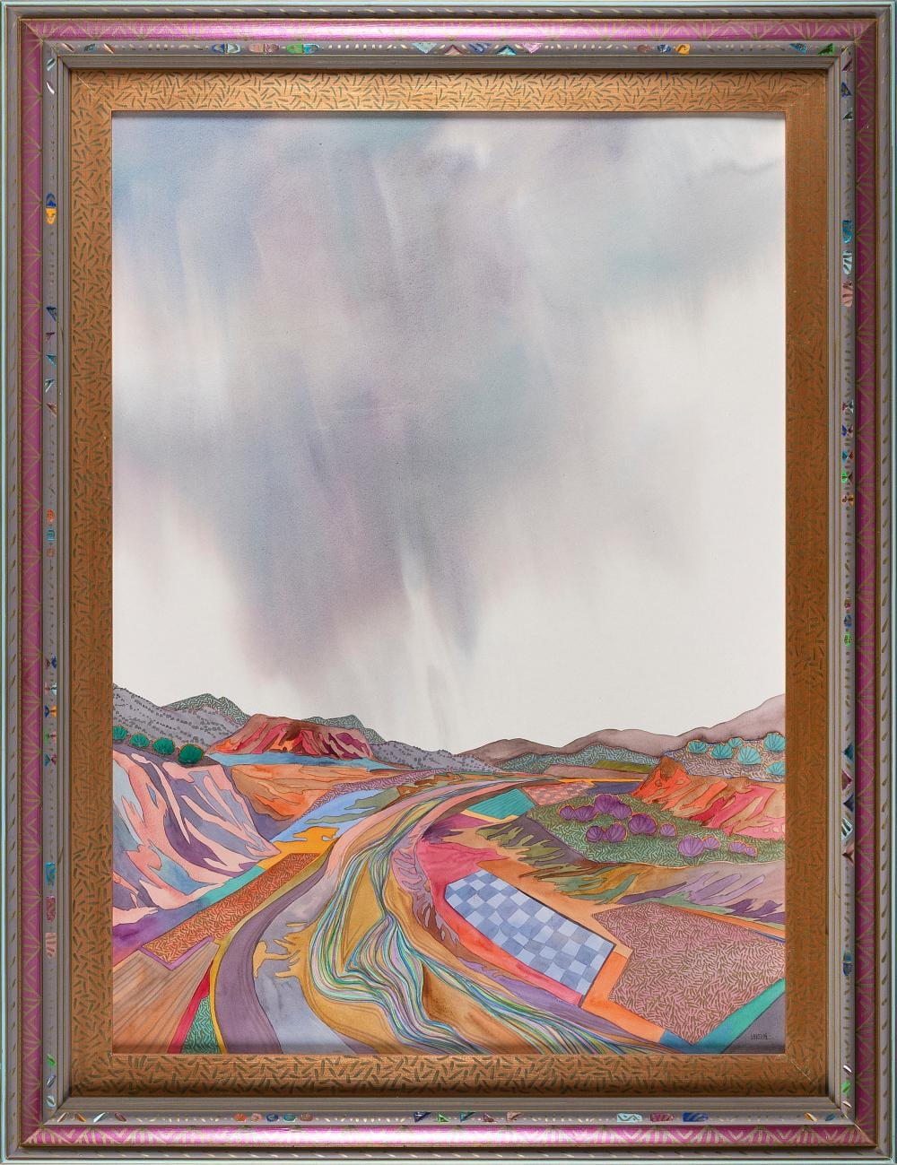 fran larsen new mexico michigan 1937 foothills in the rain watercolor and gouache on paperboard 30 x 42 framed 52 x 39 5 · Eldred's · 2025-08-13 Fran Larsen comparable auction result: fran larsen new mexico michigan 1937 foothills in the rain watercolor and gouache on paperboard 30 x 42 framed 52 x 39 5