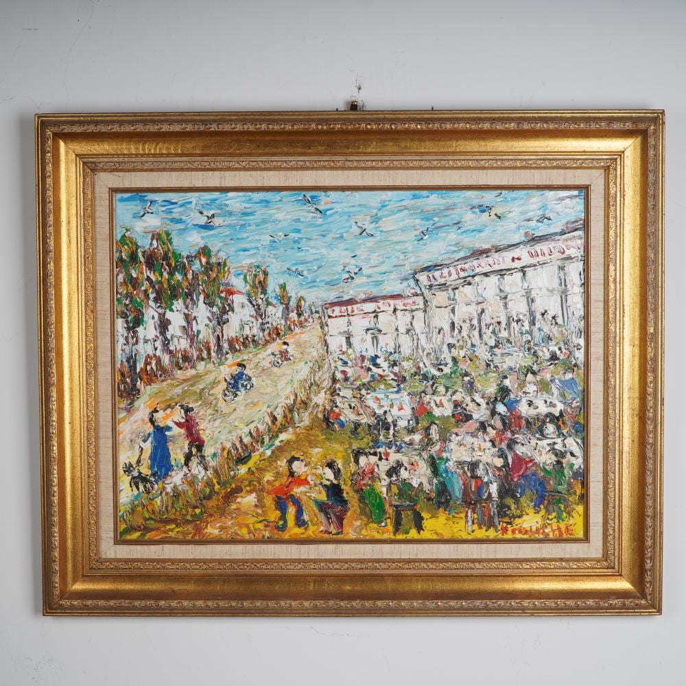 Michel Kouliche comparable auction result: michel kouliche original oil on canvas le restaurant a vigneux signed