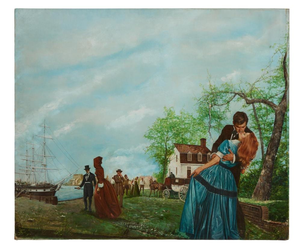 Lou Marchetti comparable auction result: lou marchetti american 1920 1992 romance novel book cover illustrations c 1980 h 40 in w 46 in