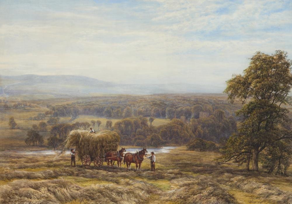 Edmund George Warren comparable auction result: edmund george warren 1834 1909 large landscape with haycart ruined abbey in background