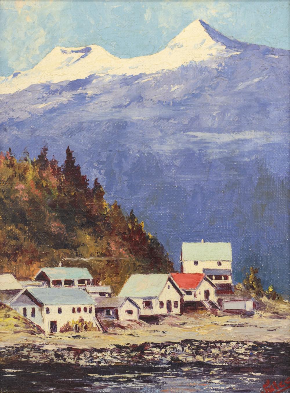 jules dahlager houses of ketchikan creek 1946 oil on board · MBA Seattle Auction LLC · 2025-07-31 Jules Dahlager comparable auction result: jules dahlager houses of ketchikan creek 1946 oil on board
