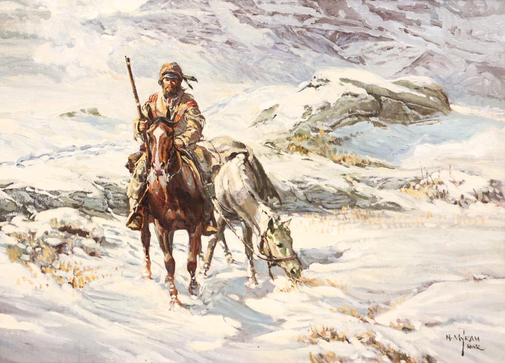 Newman Myrah comparable auction result: newman myrah mountain trapper oil on canvas