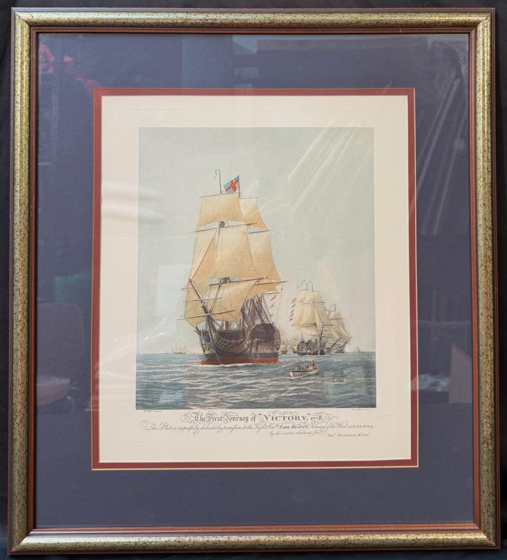 Harold Wyllie comparable auction result: harold wyllie 1880 1973 hand colored engraving after harold wyllie painting titled the first journey of victory 1778 26in x 30in 66cm x 76cm