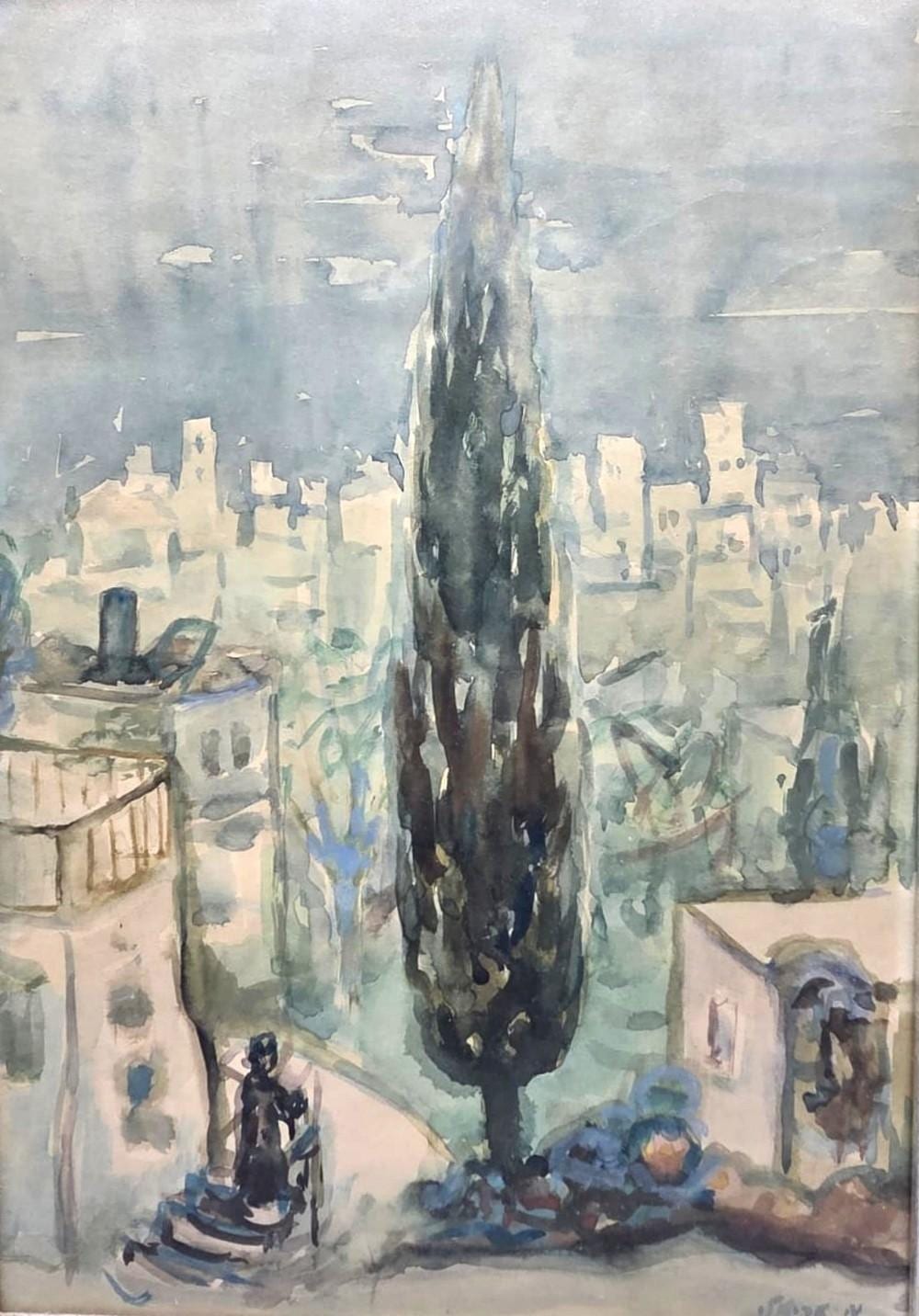 Mordechai Arieli comparable auction result: mordechai arieli 1909 1993 landscape of the land of israel slopes of the city of haifa