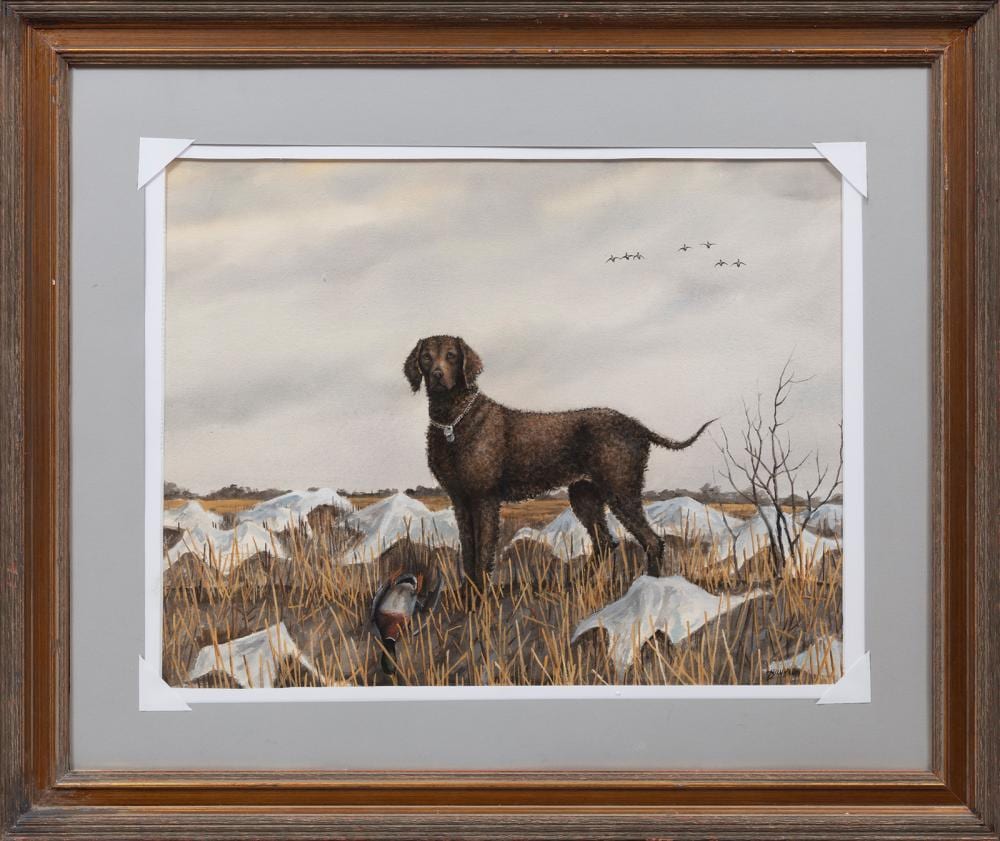 david drinkard american texas 1948 2016 hunting dog in a marsh in winter watercolor on paper · Neal Auction Company · 2025-08-07 David Drinkard comparable auction result: david drinkard american texas 1948 2016 hunting dog in a marsh in winter watercolor on paper