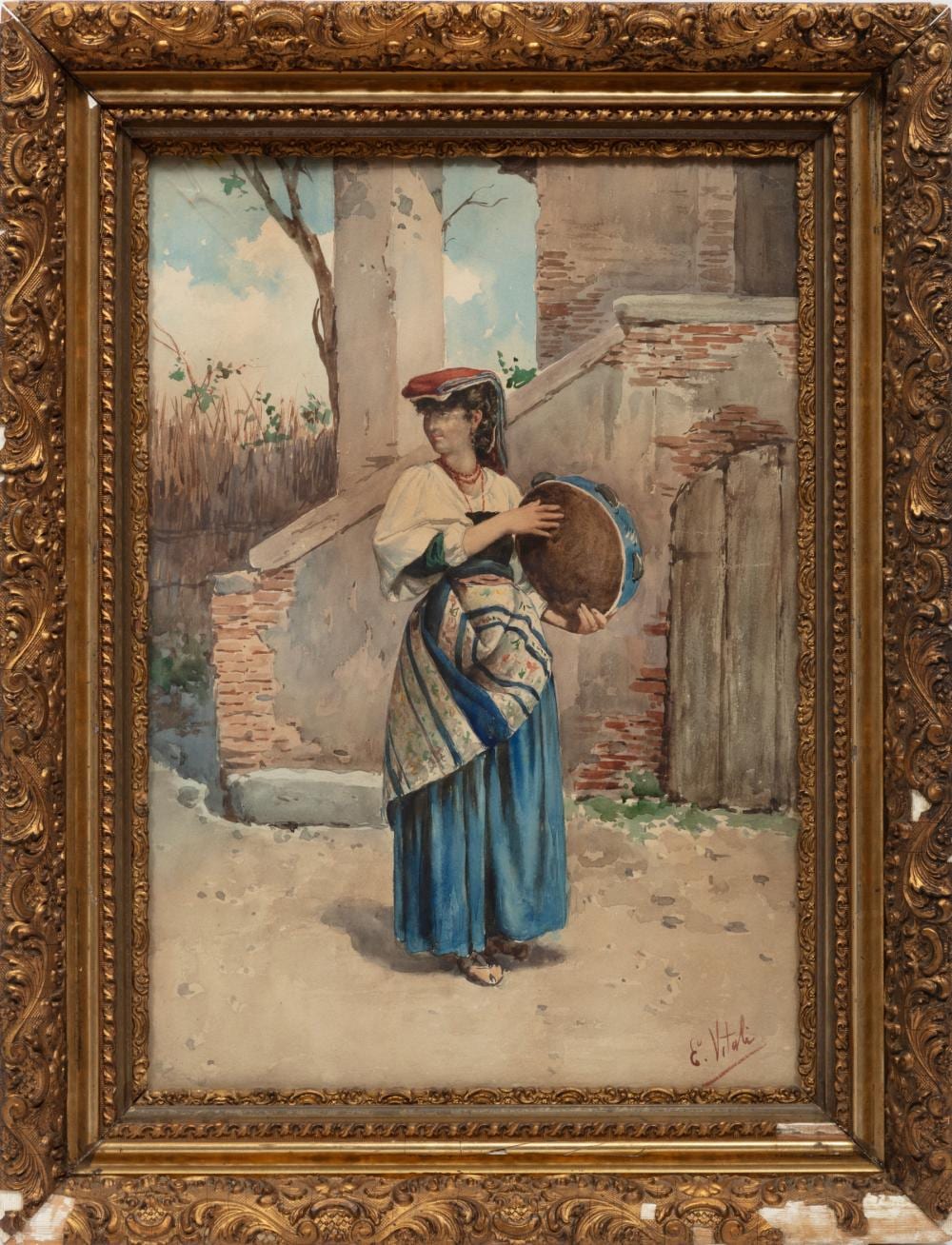 Edouardo Vitali comparable auction result: edouardo vitali italian 19th c donna con tammorra watercolor on paper laid on board