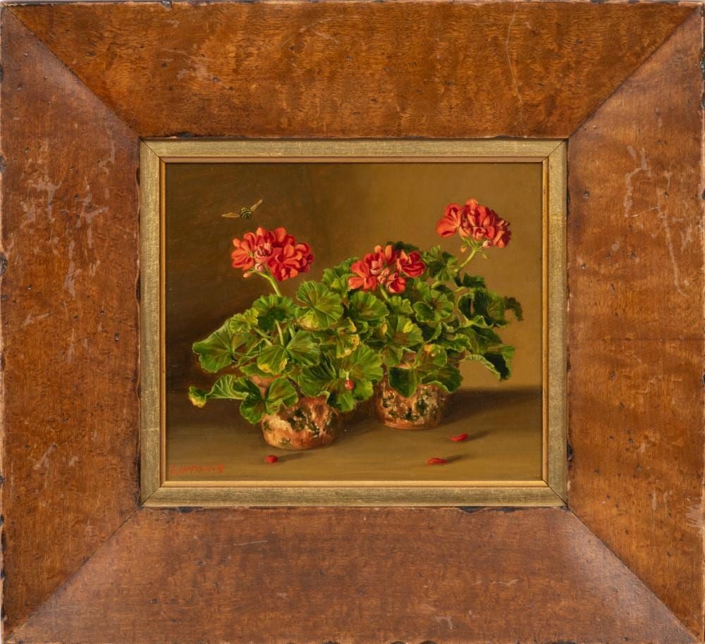 Sondra Lipton comparable auction result: sondra lipton american new york 20th c still life of geraniums bee oil on masonite