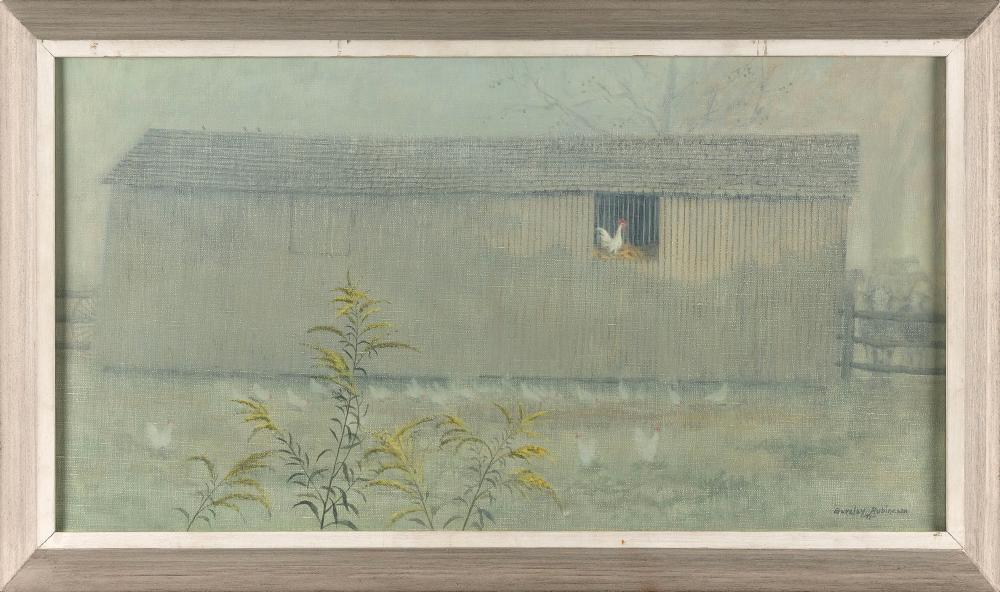 Barclay Lawrence Jacob Rubincam comparable auction result: barclay lawrence jacob rubincam pennsylvania 1920 1978 sunrise at the corn crib oil on canvas 16 x 30 framed 20 x 34