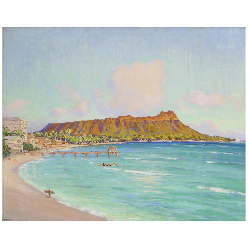 Frank Montague Moore comparable auction result: frank montague moore 1877 1967 view of waikiki beach and diamond head 24 x 30 in 60 9 x 76 2 cm painted circa 1920s