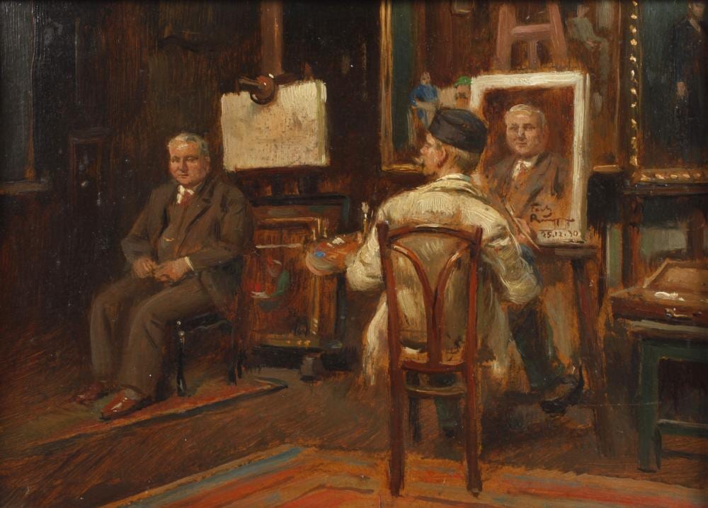 Friedrich Raupp comparable auction result: friedrich raupp der maler beim portraitieren im atelier
