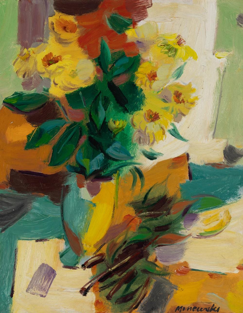 Alexander Minewski comparable auction result: alex minewski am 1917 1979 sunflowers oil on panel framed
