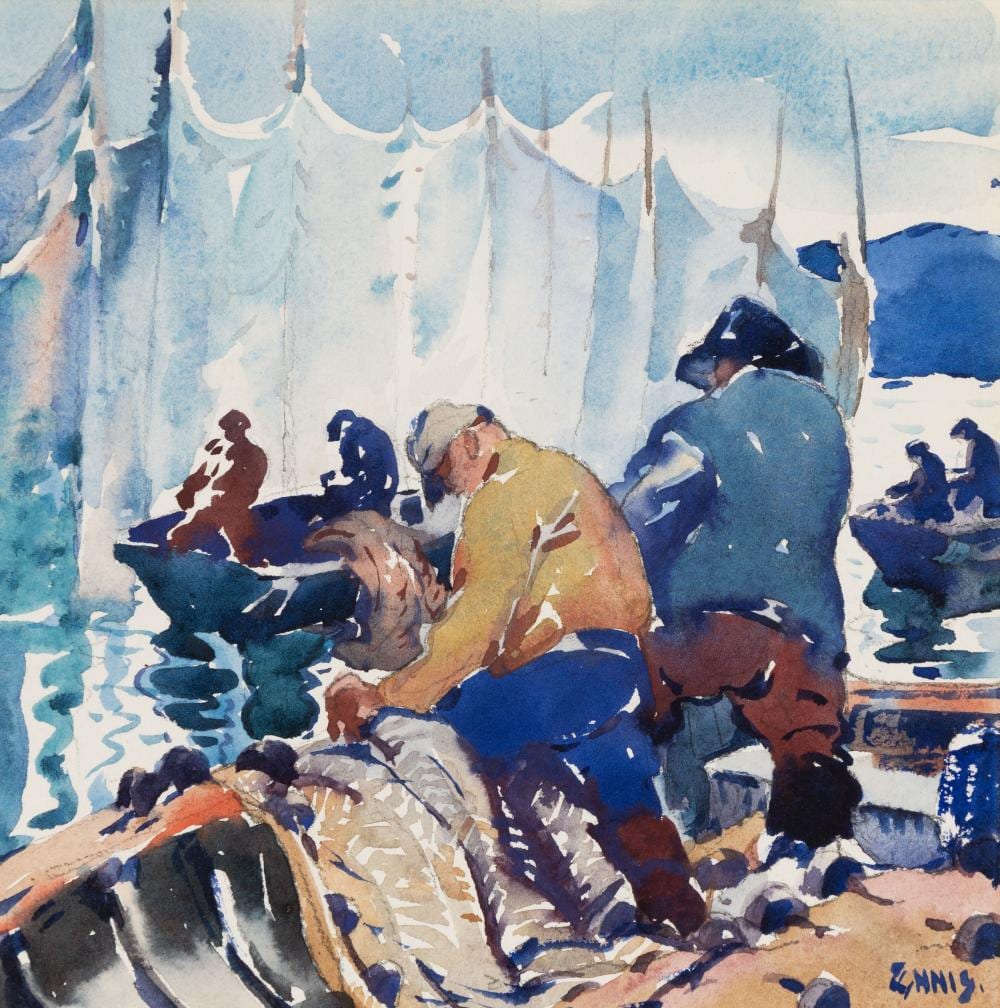 George Pearse Ennis comparable auction result: george pearse ennis am 1884 1936 fishnets 1934 watercolor on paper framed under glass