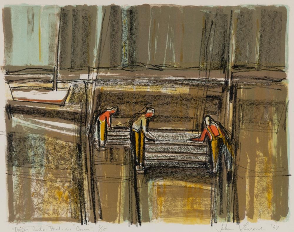 John Laurent comparable auction result: john laurent am 1921 2005 oyster carts prat ar coum 1967 lithograph on paper framed under glass