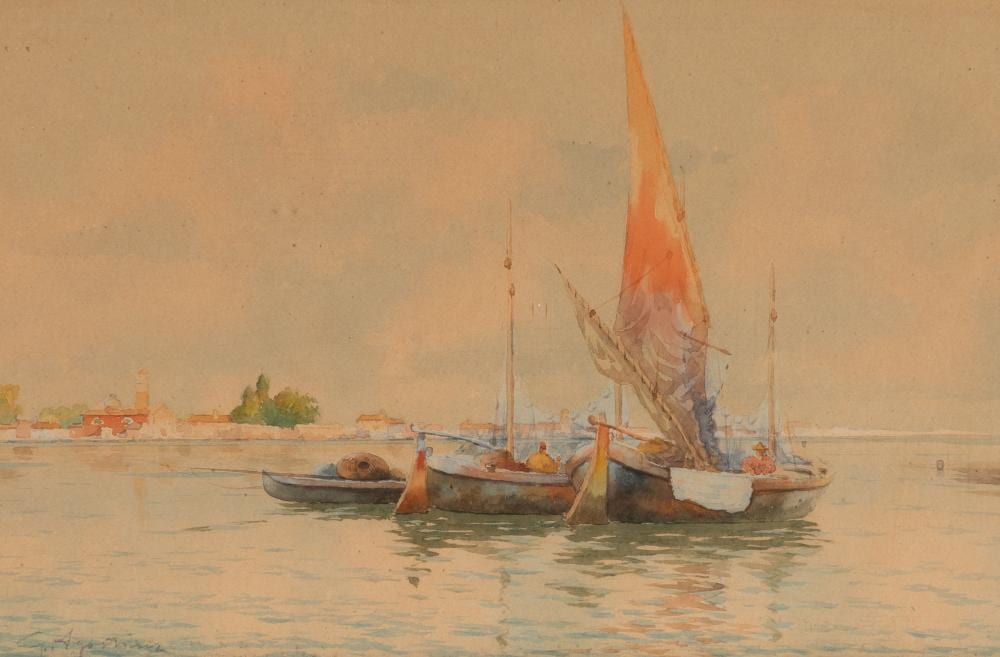 Guido Agostini comparable auction result: guido agostini it 19th century st francis of the desert island monastery venice italy watercolor on paper framed under glass