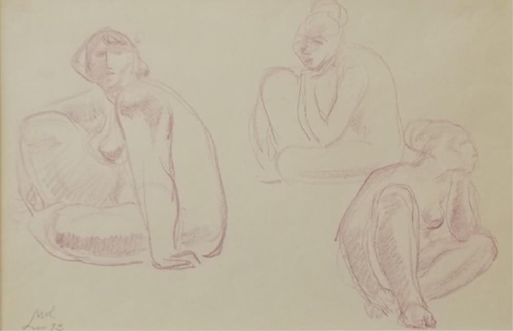 Leo Mol comparable auction result: leo mol canadian 1915 2009 study of three female nudes 1975 conte crayon on paper frame 20 1 4 x 24 in 51 4 x 61 cm