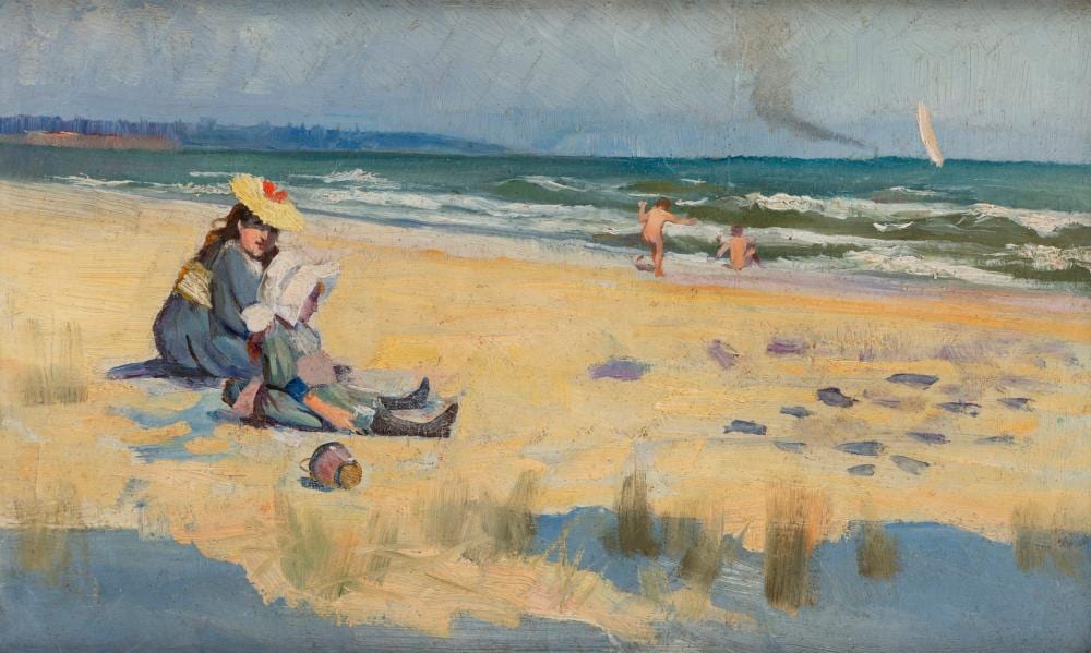 Lev Feliksovic Lagorio comparable auction result: leon sonny pole 1871 1951 sandringham beach 1890 oil on board with purchase date details verso 18 5 x 30 5cm 39 x 51cm overall