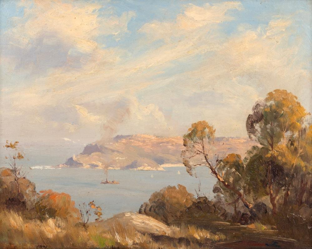 Gordon Coutts comparable auction result: gordon coutts 1868 1937 harbour entrance sydney oil on board titled verso 30 x 38cm 39 x 46cm overall